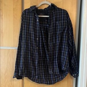 Men's Navy Plaid Casual Button-Down Shirt - Long Sleeve